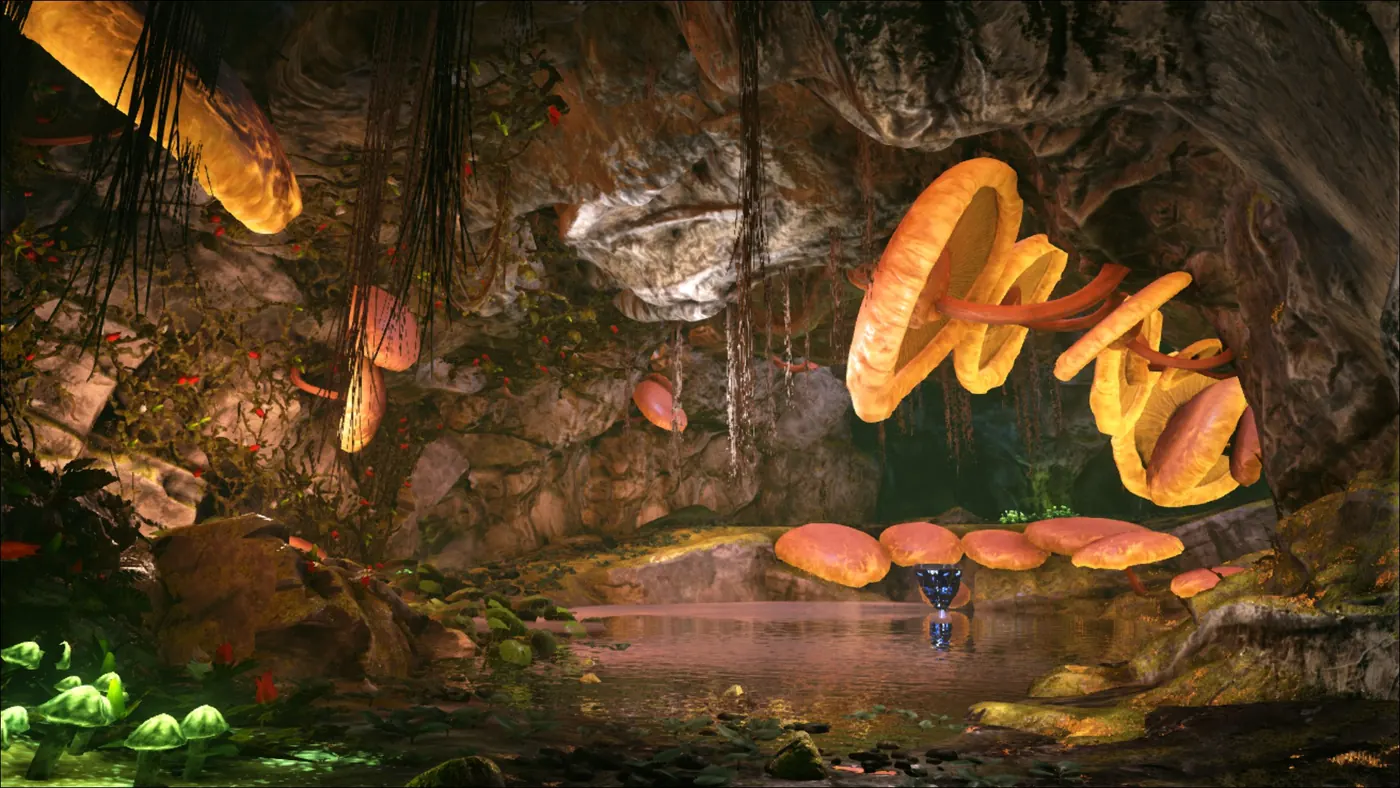 Swamp Cave sur The Island, image issue d'ARK Wiki
